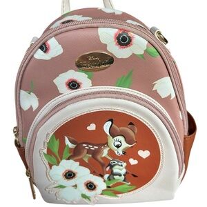 Disney Loungefly Bambi Mini Backpack + Matching Zip Wallet – Floral Pink Set